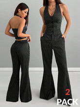 Coolane Women's Y2K Going Out Concert Striped Tops And Petite Bell Bottoms,2pcs